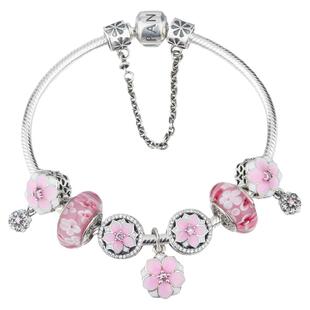 三生三世木兰花串珠潘家风格手链女款纯银粉色琉璃珠子高级感情侣