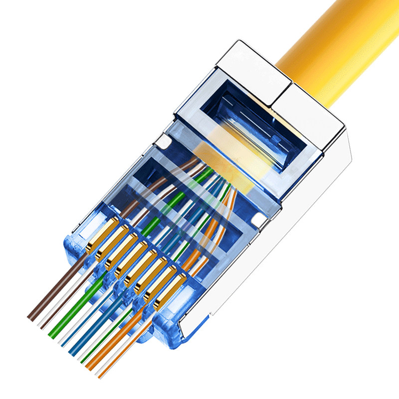 千兆超六6类屏蔽水晶头连接器8P8C穿孔通孔式RJ45网线水晶头包邮