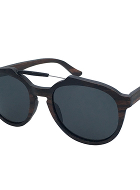 墨镜鼻梁黑檀木圆形金属太阳镜