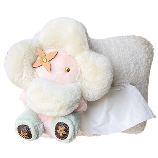 汽车挂饰纸巾袋可爱毛绒太阳花公仔棉麻手提纸巾羊羔绒车载抽纸盒