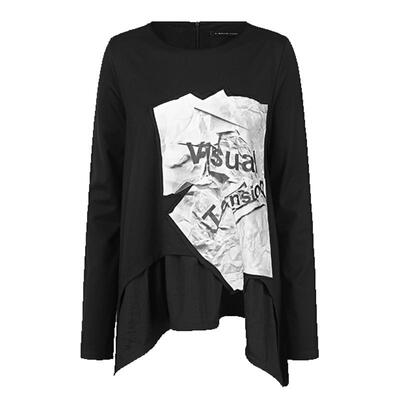 s.deer字母印花不规则长袖T恤