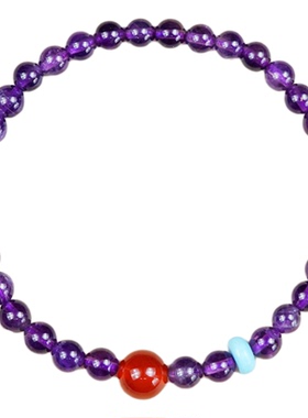 九紫离火手串女乌拉圭原石全净体天然紫水晶手链南红玛瑙转运珠|