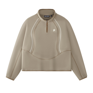 FILA FUSION斐乐潮牌女子套头卫衣2026春季新款绒面立领针织上衣