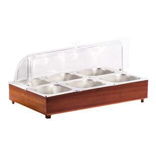 酒店自助餐食物展示加冰保鲜304不锈钢盆六格盒子带防尘罩透明盖