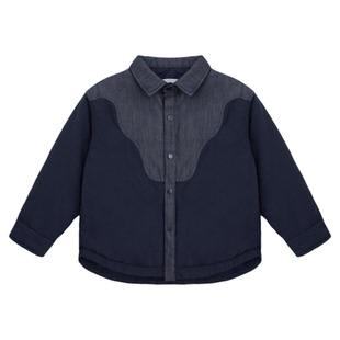 派町童装男童棉服外套加厚款春季2026新款牛仔拼接儿童夹棉保暖潮