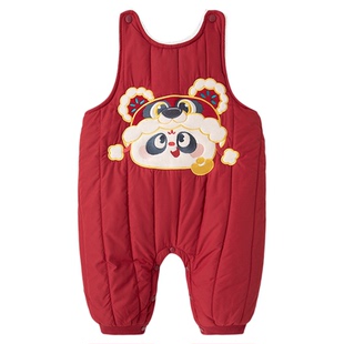 嘟嘟家宝宝背带裤红色儿童周岁礼服女宝年装婴幼儿拜年服冬季裤子