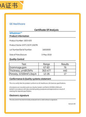 Whatman玻璃纤维滤纸膜1825-047/025/070/090/055 叶绿素检测GF/F