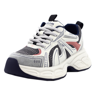 富丽2025春新款女鞋厚底阿甘鞋轻便透气系带休闲鞋老爹鞋女22-26