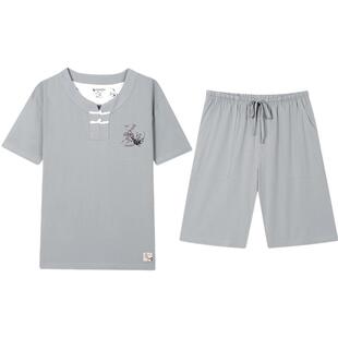 秋鹿旗下中国风品牌【梦伴】睡衣男士短袖可外穿休闲家居服套装