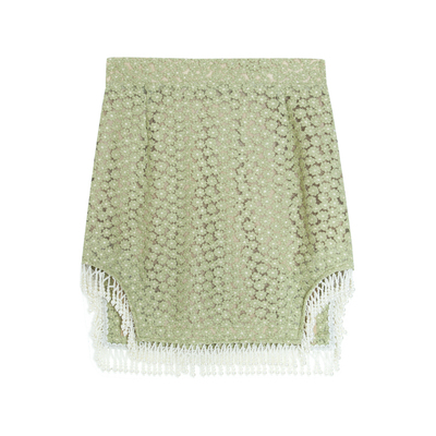 原创少女珍珠流苏重工刺绣超短裙