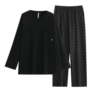 悦内睡衣男士春秋款秋季纯棉长袖家居服男款高档高级感圆领套头