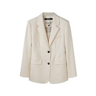 U/TI本白色收腰绵羊毛西装女百搭通勤风正肩外套尤缇2025春季新款