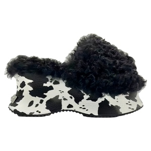 王晓晓8cm羊毛时尚厚底毛毛拖鞋