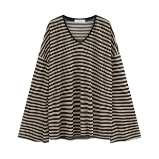 MOERSHOP 海魂多巴胺条纹喇叭长袖防晒T恤女夏2023宽松慵懒风上衣