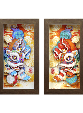 醒狮非遗立体剪纸招财摆画