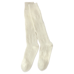 白色羊毛小腿袜子女堆堆袜秋冬加厚保暖配靴子菱格长筒袜靴袜冬天