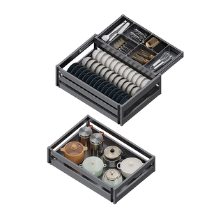 拉篮厨房橱柜双层抽屉式碗篮橱柜碗碟拉篮厨房三层抽中抽碗碟篮