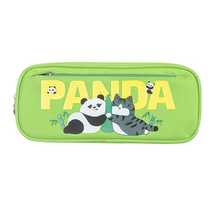 齐心吾皇万睡熊猫笔袋双层小学生国潮创意吾皇猫文具收纳袋帆布铅笔盒卡通可爱一年级文具奖品班级礼物奖品