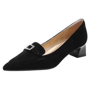 哈森/HARSON【H大调】25秋季新款气质尖头粗跟浅口单鞋一脚蹬女鞋