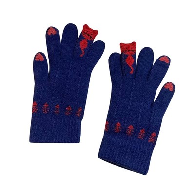 可爱圣诞节红色可触屏手套