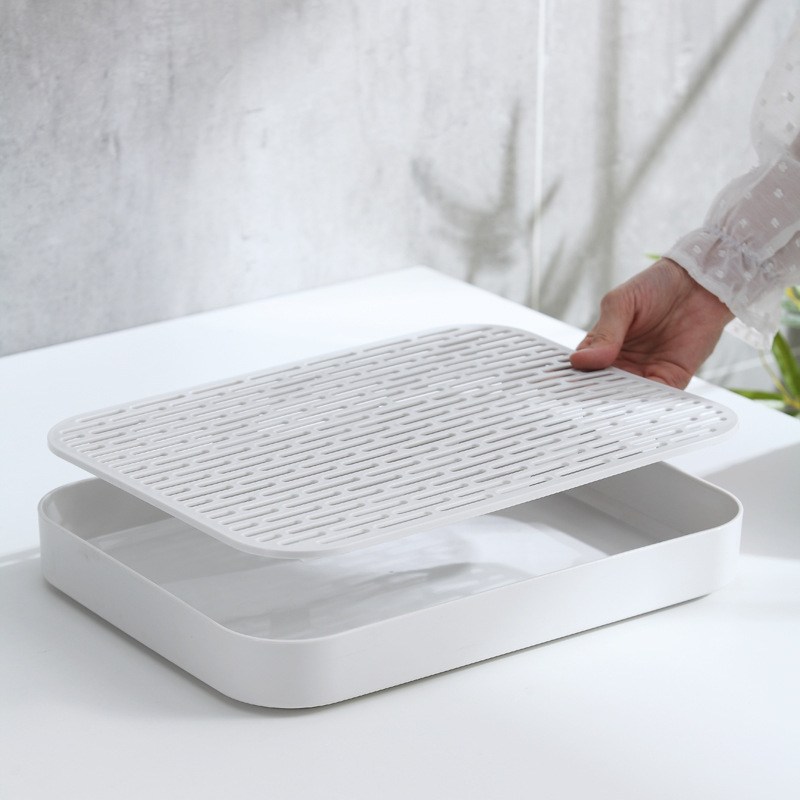 新品 多功能简约双层厨房托盘 家用水果盘长方形置物架碗碟沥水架