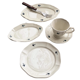 安木良品 日本单设计款ins燕子浮雕手绘陶瓷甜品点心碟子餐菜盘