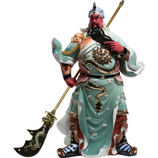 微美青袍关公陶瓷高档摆件商铺武财神关二爷神像客厅关羽彩绘佛像