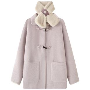 慕兔小个子牛角扣毛呢外套女2025冬季新款加绒加厚中长款呢子大衣