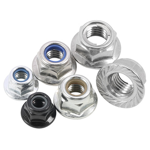 法兰尼龙防松螺母316/304带垫带齿防滑镀镍镀锌自锁螺丝帽 M3-M12