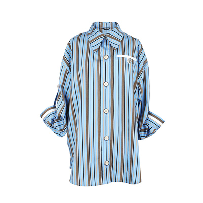 【时光线条】Magyann设计师原创2025秋通勤休闲条纹拼色口袋衬衫