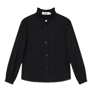 RBIGX瑞比克童装冬季新款女童韩版荷叶领珠片下摆长袖衬衫