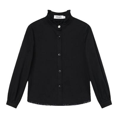 RBIGX瑞比克童装冬季新款女童韩版荷叶领珠片下摆长袖衬衫