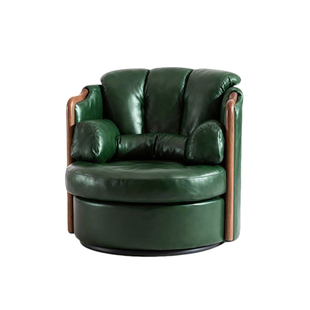 中古野奢旋转椅书房茶室转椅主人椅头层油蜡真皮沙发椅单人休闲椅