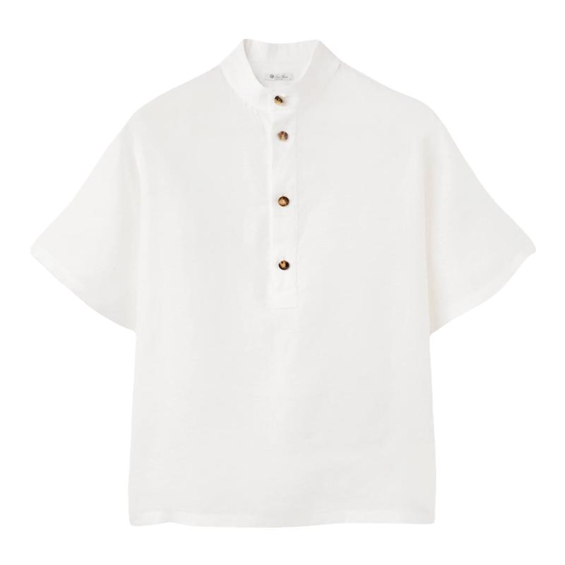 Loro Piana/诺悠翩雅男装白色凉爽亚麻中式领短袖衬衫