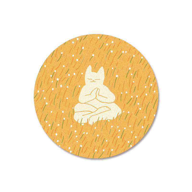 禅意打坐小猫手绘艺术圆形地毯