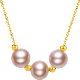 周六福珍珠项链女款黄18K金优雅淡水珍珠套链送女友新年礼物