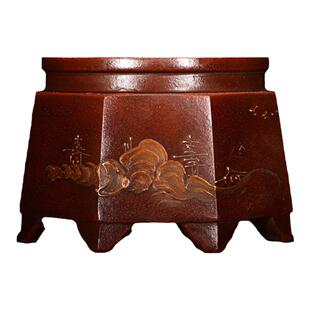 紫砂花盆多肉桌面陶瓷绿植老桩盆景复古古典泥绘摹古清款小号八方