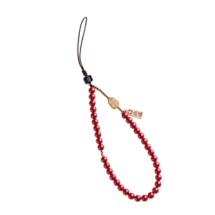 朱砂手机挂绳手腕款和田玉手机链生肖串珠手机饰品高档送礼防丢款