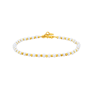 明牌珠宝t黄金月光潮汐手链 足金蹦迪珠镶嵌珍珠金珠手串AFK0413