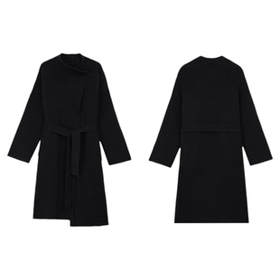 MULVAN 巴黎秋霜 简约大翻领系带毛衣外套女慵懒宽松显瘦针织开衫