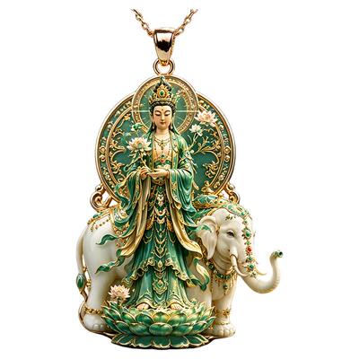珐琅普贤菩萨吊坠铜合金保平安属龙蛇守护神护身新中式项链吊坠