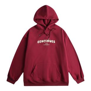 阿于呆秋冬日系美式连帽套头加绒卫衣女宽松字母加厚重磅外套男潮