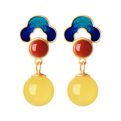 小银匠天然蜜蜡琥珀宫廷复古耳环