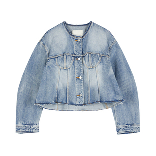 JNBY/江南布衣春季女装牛仔夹克棉质纯色小香风外套经典宽松