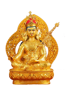 藏式莲花生大士带背光铜佛像