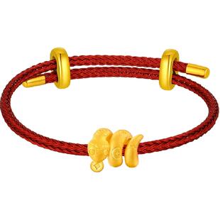 梦金园卷卷蛇黄金转运珠铜钱生肖小蛇足金手链绳本命红绳生日礼物