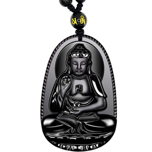 天然黑曜石本命佛吊坠大日如来不动尊虚空藏普贤文殊菩萨项链属兔