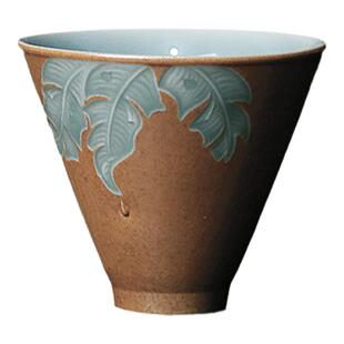 龙泉窑唐宫青瓷高端双色釉手工中式草木灰釉芭蕉闻香杯主人杯茶杯