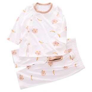 新生婴儿儿衣服夏薄款空调服长袖长裤开裆套装冰丝莫代尔a类夏装