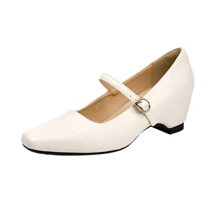 牛皮版~法式内增高玛丽珍鞋女2026新款小个子通勤高跟鞋白色单鞋